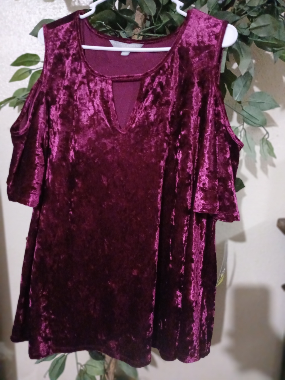 Valerie Stevens Wine Velvet Cold-Shoulder Tunic
